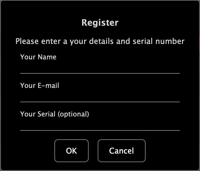 Registration dialog