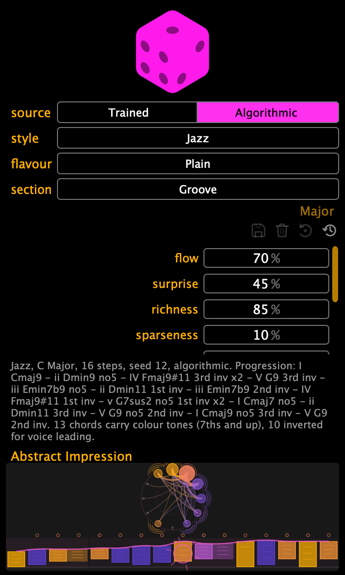 The Generator panel on the chord sequencer