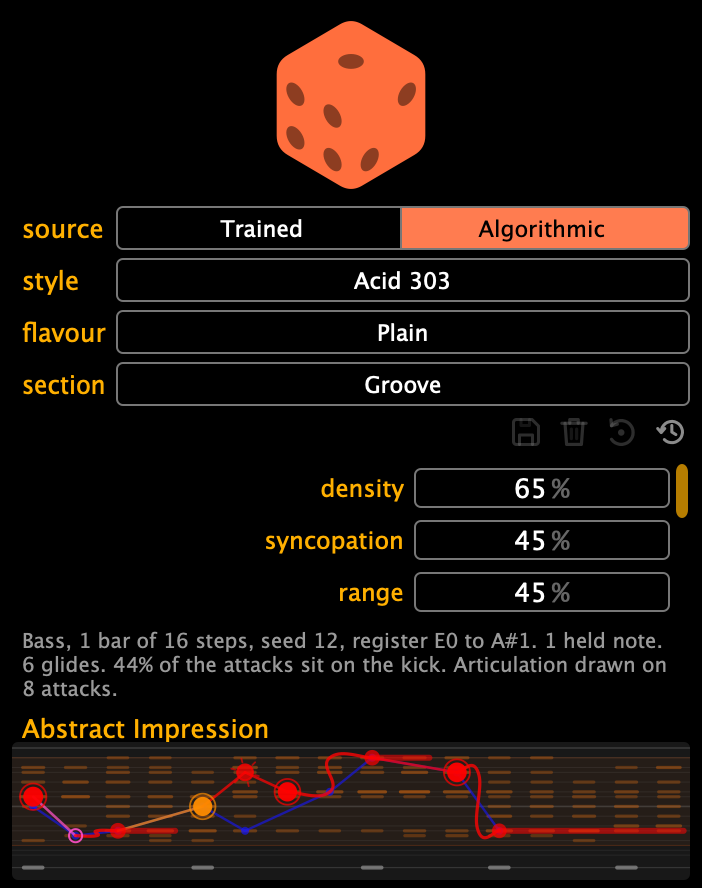 The Generator panel on the melodic sequencer