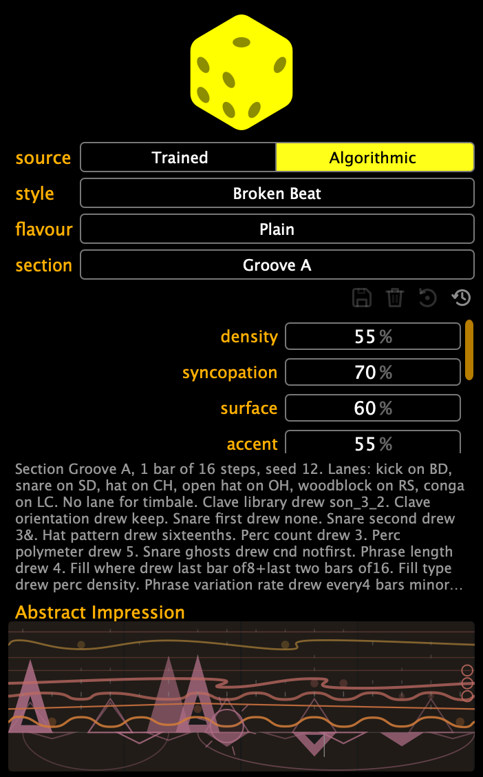 The Generator panel on the rhythm sequencer