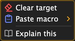 A macro knob's context menu