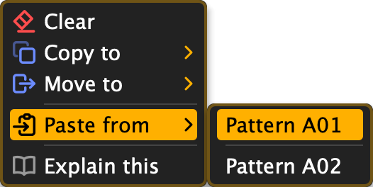 The Paste from submenu of a pattern marble