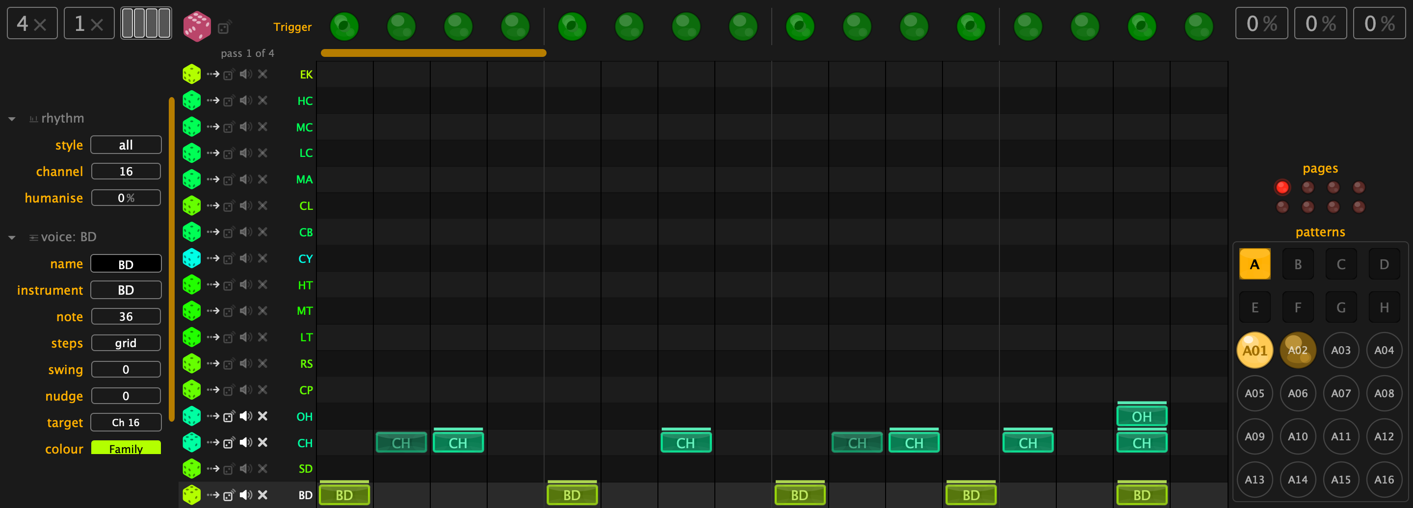 Rhythm sequencer grid